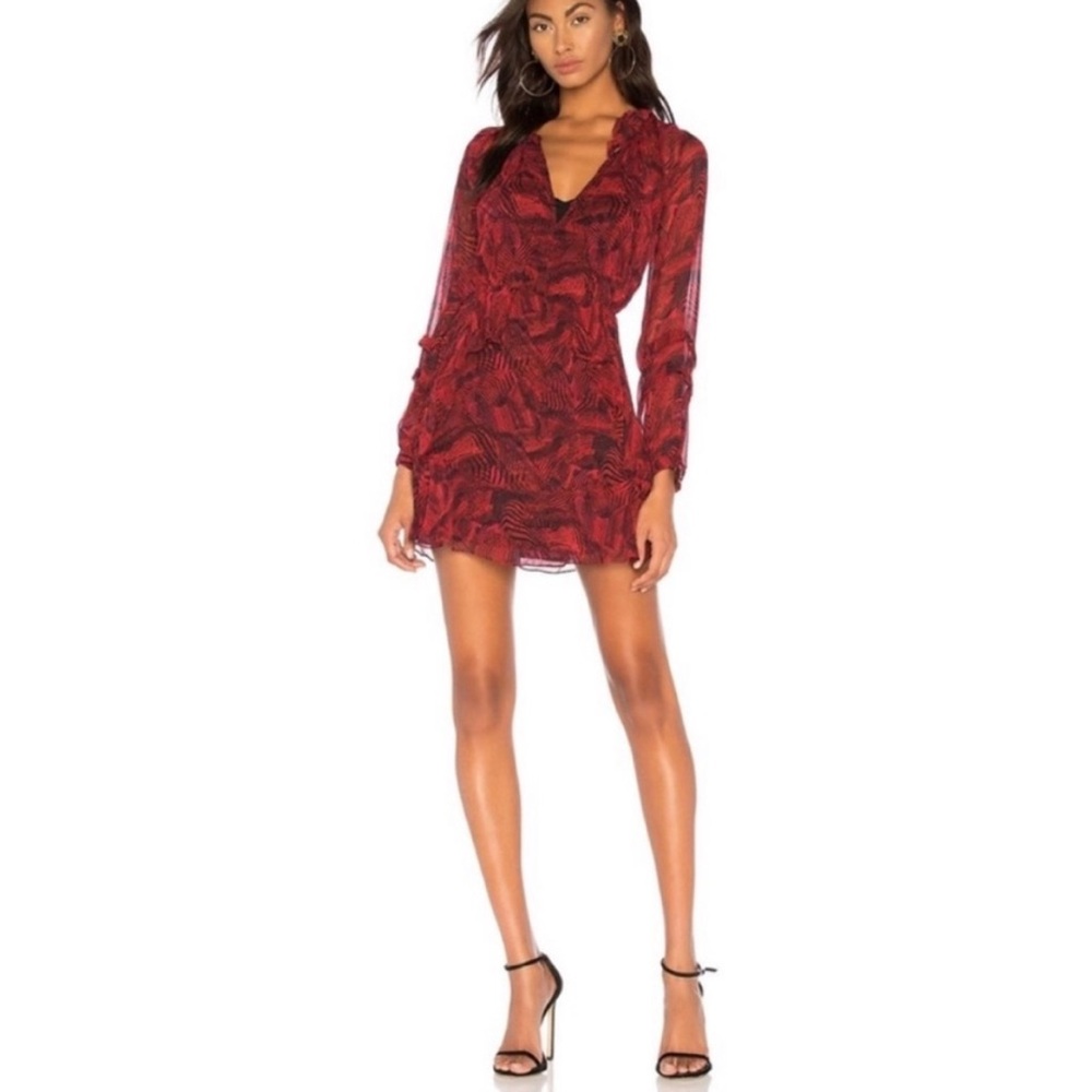IRO Red & Black Abstract Zebra-Like Print Viscose Prime Semi-Sheer Dress Size 8
